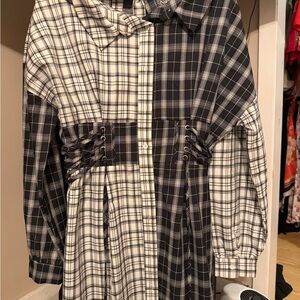 Fashion Nova Black & White Plaid Off-Shoulder Mini Dress